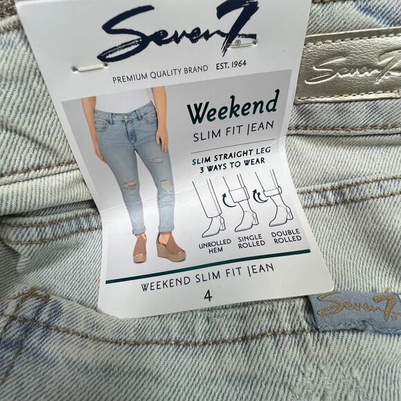 Seven7 Weekend Slim Fit Straight Leg Women's Size 4 Distressed Jeans Denim NWT - Picture 3 of 16